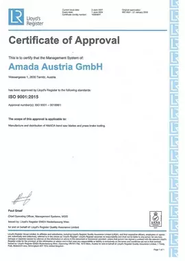 Сертификат Amada